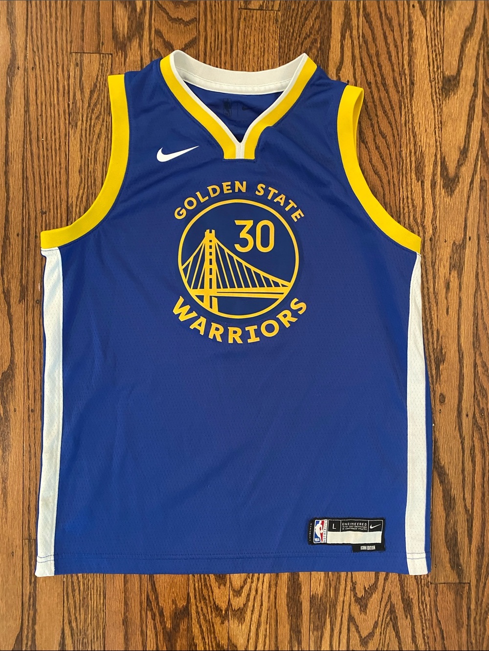 EUC Steph Curry Nike Warriors Blue and Yellow Basketball Jersey